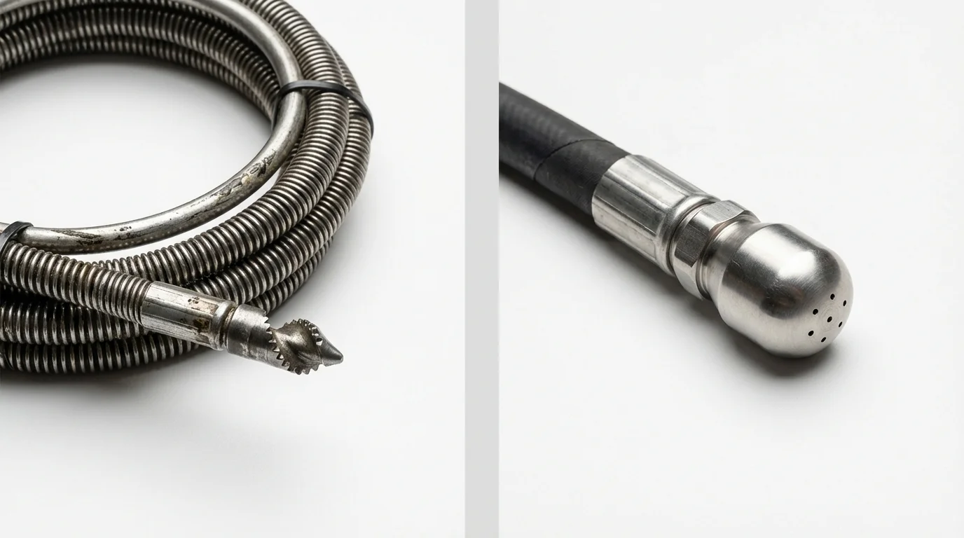Drain snake cable and hydro jetting nozzle used for drain cleaning in Madison, IL